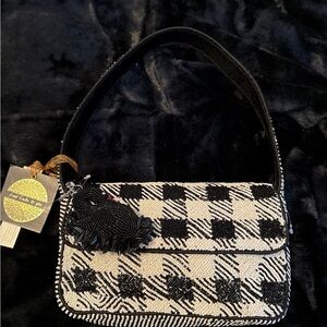 Black & White Check Beaded Shoulder Bag